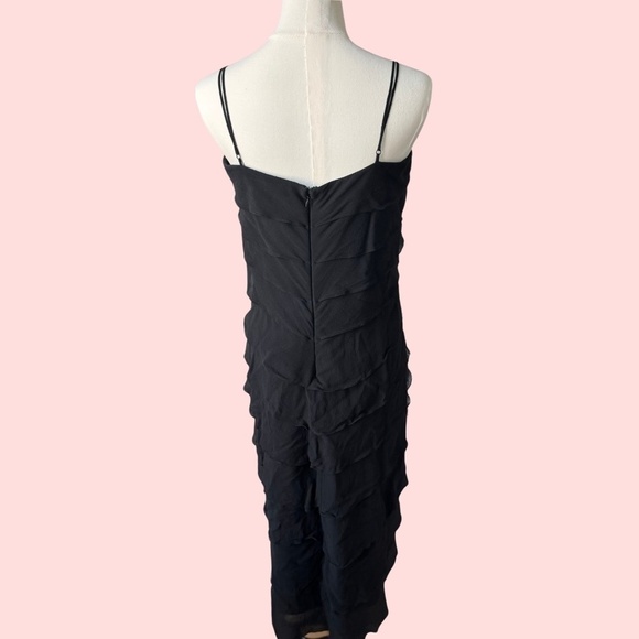 STUNNING Vintage 90s Tadashi Shoji Black Silk Chiffon Layered Dress Size 10 - Picture 2 of 6